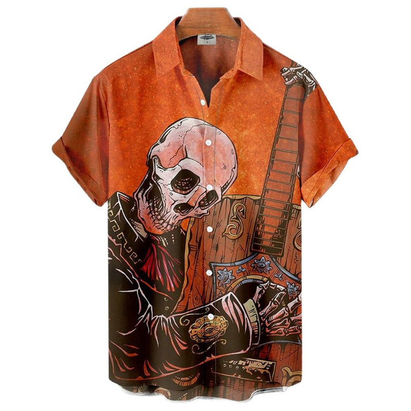 Férfi ingek 3d Vintage Horror Skull Rocker Print Gothic Rockabilly hawaii ing rövid ujjú felső Homme Harajuku Ropa Hombre
