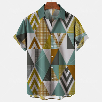 Ανδρικό πουκάμισο Χαβάης 2022 Ανδρικό πουκάμισο με ρίγες 5xl 3d print μόδας casual ρετρό στυλ Unisex κοντομάνικο πουκάμισο Camisa Manga Curt