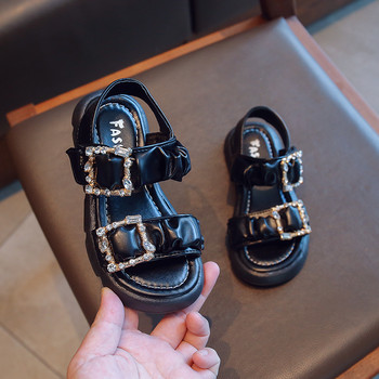 Летни сандали за момичета, масивни, меки кожени детски плъзгачи, удобни нехлъзгащи се 26-35 стилни черни бежови детски обувки с отворени пръсти