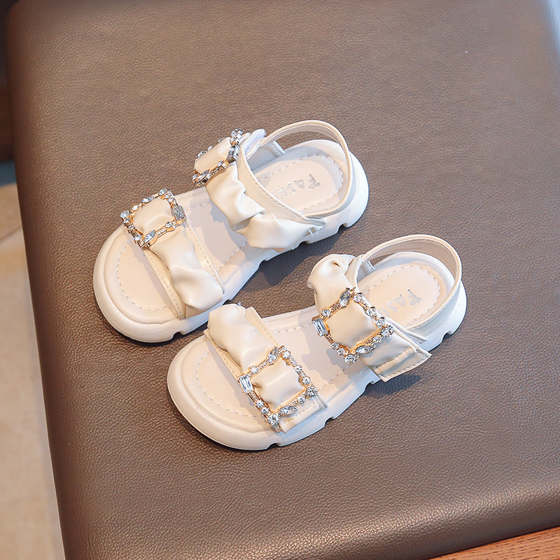 Ljetne sandale za djevojčice, debele meke kožne klizače za djecu, udobne neklizajuće 26-35, elegantne crne bež dječje cipele s otvorenim prstima