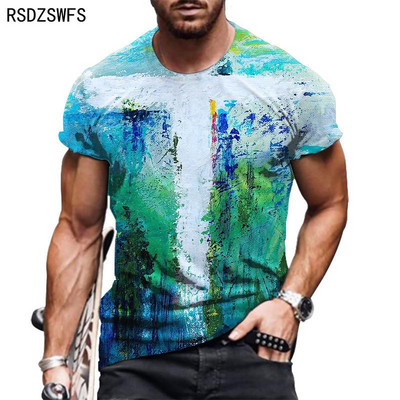 Férfi póló 2021 Nyári Túlméretezett Új retro stílusú rövid ujjú férfi 3D digitális nyomtatás O nyakú póló Férfi divat felsők póló