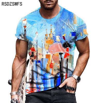 Férfi póló 2021 Nyári Túlméretezett Új retro stílusú rövid ujjú férfi 3D digitális nyomtatás O nyakú póló Férfi divat felsők póló