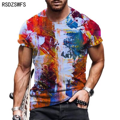 Férfi póló 2021 Nyári Túlméretezett Új retro stílusú rövid ujjú férfi 3D digitális nyomtatás O nyakú póló Férfi divat felsők póló