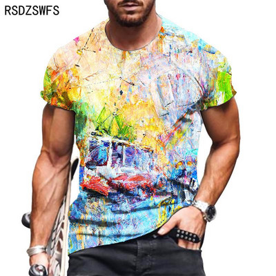 Férfi póló 2021 Nyári Túlméretezett Új retro stílusú rövid ujjú férfi 3D digitális nyomtatás O nyakú póló Férfi divat felsők póló