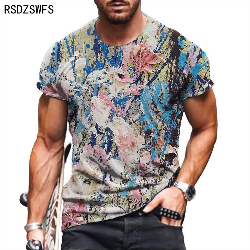 Férfi póló 2021 Nyári Túlméretezett Új retro stílusú rövid ujjú férfi 3D digitális nyomtatás O nyakú póló Férfi divat felsők póló