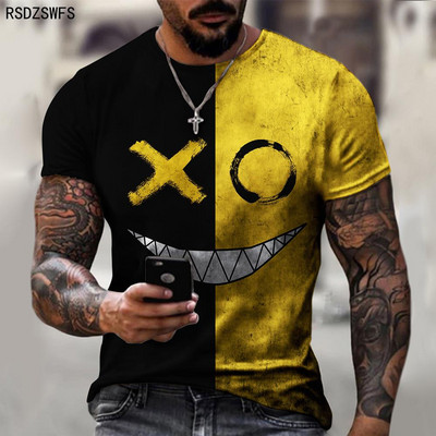 Vară, modă nouă, la modă, tricou casual pentru bărbați, tipărire, cu fața zâmbitoare, cu mânecă scurtă, pentru bărbați, cu gâtul O, imprimare 3d, XXS-5XL