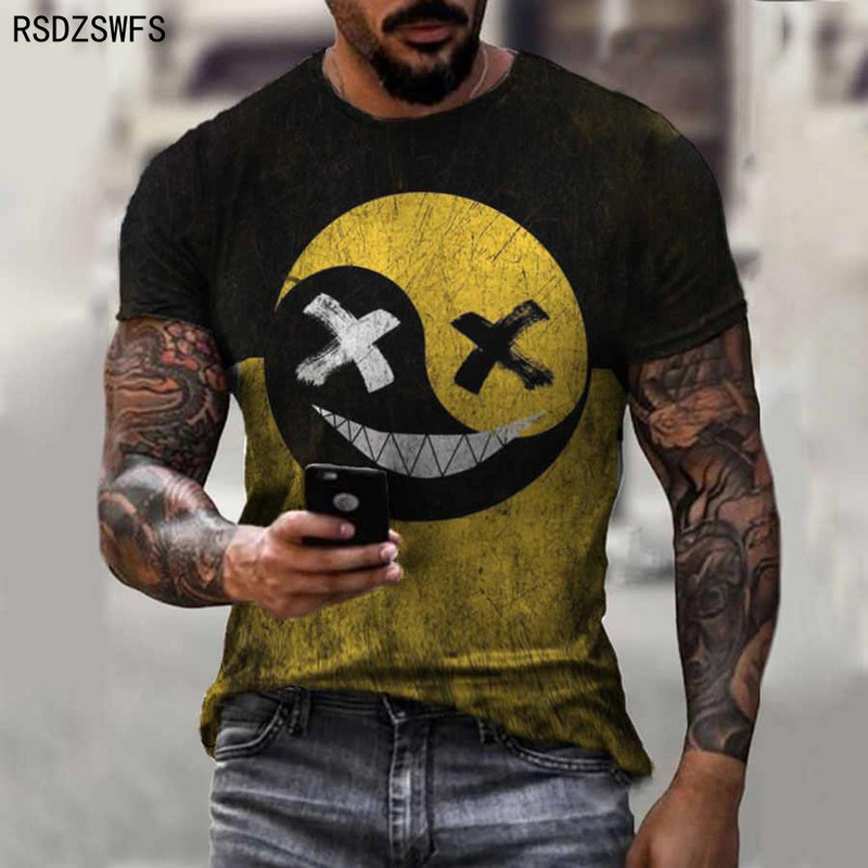 Vară, modă nouă, la modă, tricou casual pentru bărbați, tipărire, cu fața zâmbitoare, cu mânecă scurtă, pentru bărbați, cu gâtul O, imprimare 3d, XXS-5XL