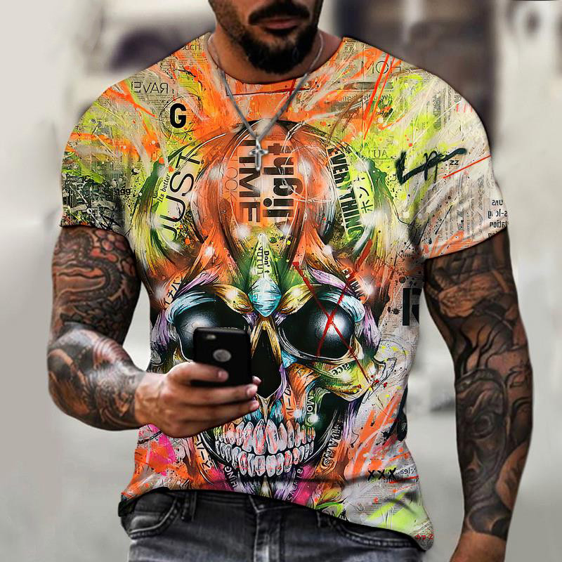 Meeste ja naiste T-särk Skull Rose Romantiline 3D Prindiga Lühikeste varrukatega Mood Vintage Oversized Suvised lühikeste varrukatega topid