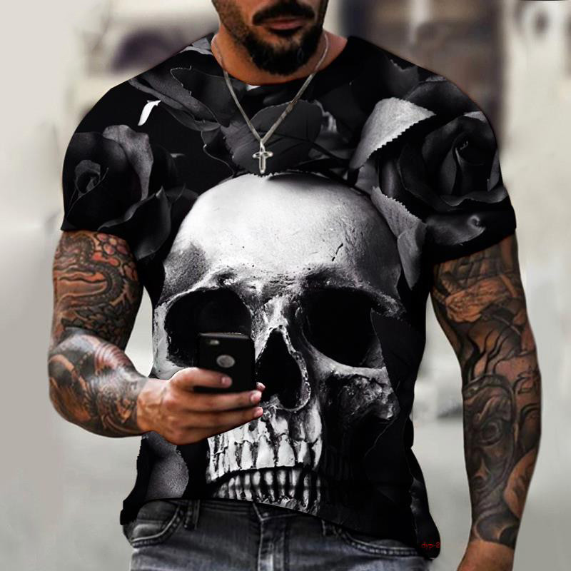 Meeste ja naiste T-särk Skull Rose Romantiline 3D Prindiga Lühikeste varrukatega Mood Vintage Oversized Suvised lühikeste varrukatega topid