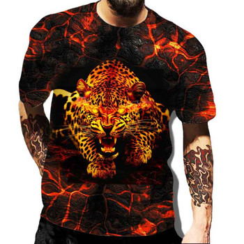 Ανδρικά 3D μπλουζάκια με στάμπα Tiger Lion Μοντέρνα μπλουζάκια με στρογγυλή λαιμόκοψη με κοντό μανίκι δρόμου ρούχα Hip-hop καλοκαιρινά νέα