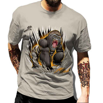 Ανδρικά 3D μπλουζάκια με στάμπα Tiger Lion Μοντέρνα μπλουζάκια με στρογγυλή λαιμόκοψη με κοντό μανίκι δρόμου ρούχα Hip-hop καλοκαιρινά νέα