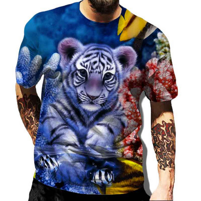 Muške majice kratkih rukava s 3D tigrovim lavom, moderne majice s okruglim izrezom i kratkim rukavima, ulična odjeća, hip-hop majice, novo ljeto