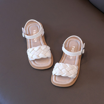 Обувки за малко дете Момиче Летни плетени ваканционни квадратни пръсти Сладки детски сандали Бежово жълто 21-36 Модни детски плъзгачи от изкуствена кожа