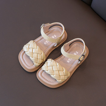 Παπούτσια για νήπια Κοριτσίστικα καλοκαιρινά πλεκτά για διακοπές τετράγωνα δάχτυλα Χαριτωμένα παιδικά σανδάλια μπεζ κίτρινο 21-36 Pu Δερμάτινα μόδα Παιδικά συρόμενα