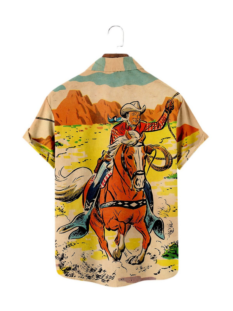 Havajska kaubojska muška košulja Cool 3D digitalni ispis velikih veličina, Zapadna Amerika, muška majica s džepom, ljetna gornja odjeća u vintage stilu