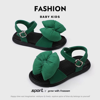 Летни сандали за момичета, модни черни, зелени детски плъзгачи, мека подметка, гъвкави 26-36, отворени пръсти, удобни детски обувки