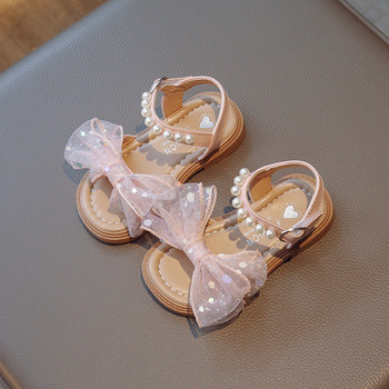 Καλοκαιρινά σανδάλια για κορίτσια με χάντρες Διχτυωτό παπιγιόν Όμορφα χαριτωμένα παιδικά συρόμενα 22-37 νήπια Ροζ μπεζ εύκαμπτα άνετα παιδικά παπούτσια