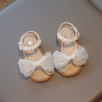 Летни сандали за момичета Мрежеста папийонка с мъниста Красиви сладки детски плъзгачи 22-37 Прохождащи деца Розови бежови Гъвкави удобни детски обувки