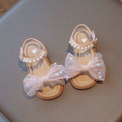 Sandale za ljetne djevojčice s mrežastom leptir mašnom Prekrasne slatke dječje klizače 22-37 Ružičasto bež za malu djecu Fleksibilne udobne dječje cipele