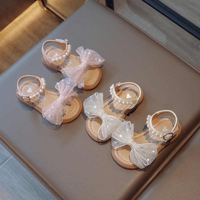 Sandale za ljetne djevojčice s mrežastom leptir mašnom Prekrasne slatke dječje klizače 22-37 Ružičasto bež za malu djecu Fleksibilne udobne dječje cipele