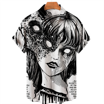 2022 Hawaiian Shirt 3d аниме Horror Print Мъжка риза с къс ръкав Cool Top Camicias Vintage Print Унисекс ризи 5xl