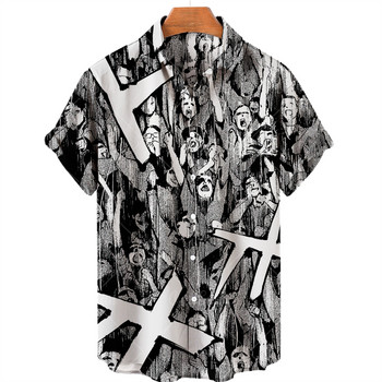 2022 Hawaiian Shirt 3d аниме Horror Print Мъжка риза с къс ръкав Cool Top Camicias Vintage Print Унисекс ризи 5xl