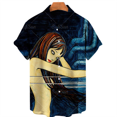 Cămașă hawaiană 2022 Cămașă pentru bărbați cu mânecă scurtă cu imprimeu de groază în 3d, Top cool Camicias, cu imprimeu vintage, unisex, 5xl
