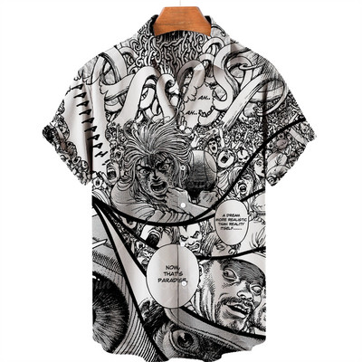 Cămașă hawaiană 2022 Cămașă pentru bărbați cu mânecă scurtă cu imprimeu de groază în 3d, Top cool Camicias, cu imprimeu vintage, unisex, 5xl
