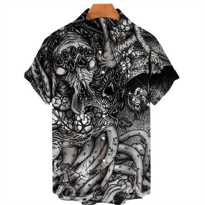 Cămașă hawaiană 2022 Cămașă pentru bărbați cu mânecă scurtă cu imprimeu de groază în 3d, Top cool Camicias, cu imprimeu vintage, unisex, 5xl