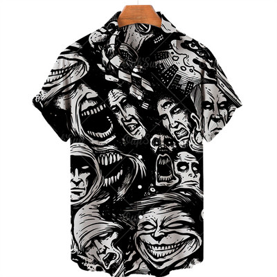 Cămașă hawaiană 2022 Cămașă pentru bărbați cu mânecă scurtă cu imprimeu de groază în 3d, Top cool Camicias, cu imprimeu vintage, unisex, 5xl