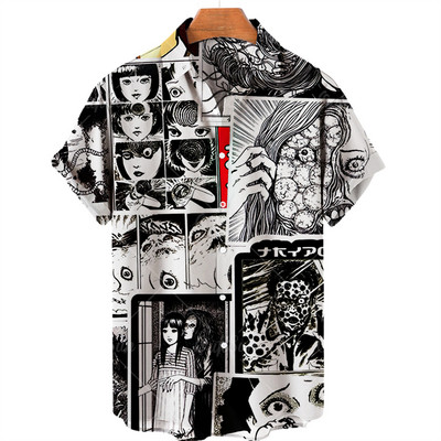 Cămașă hawaiană 2022 Cămașă pentru bărbați cu mânecă scurtă cu imprimeu de groază în 3d, Top cool Camicias, cu imprimeu vintage, unisex, 5xl