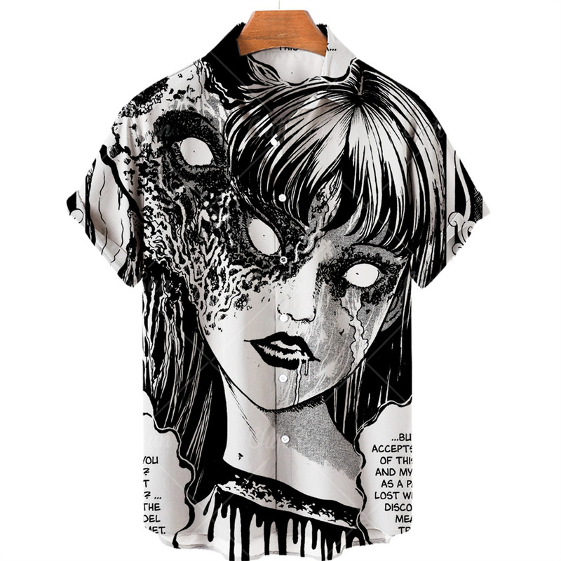 Cămașă hawaiană 2022 Cămașă pentru bărbați cu mânecă scurtă cu imprimeu de groază în 3d, Top cool Camicias, cu imprimeu vintage, unisex, 5xl