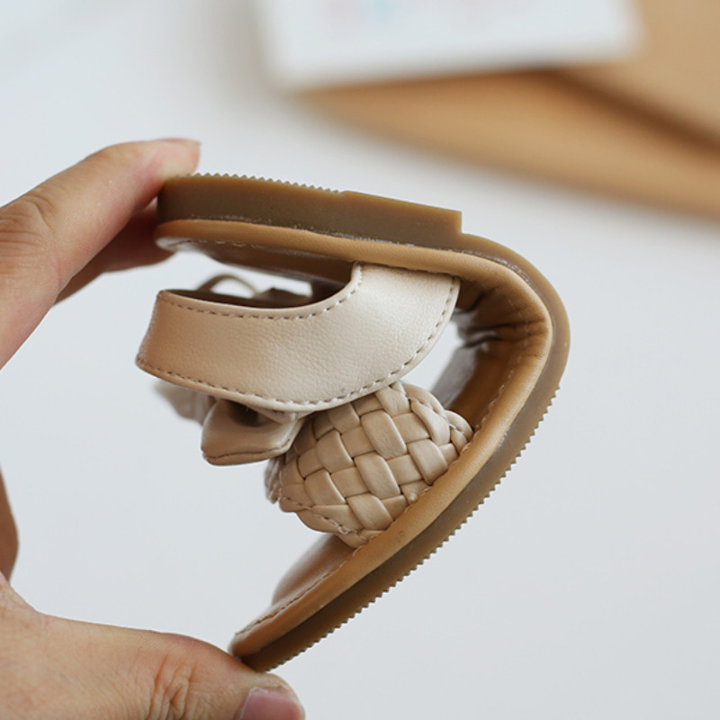 Djevojačke sandale s leptir mašnom Pletene meke 21-30 Dječje klizače u boemskom stilu Klasične modne otvorene prste Neklizajuće dječje ravne cipele