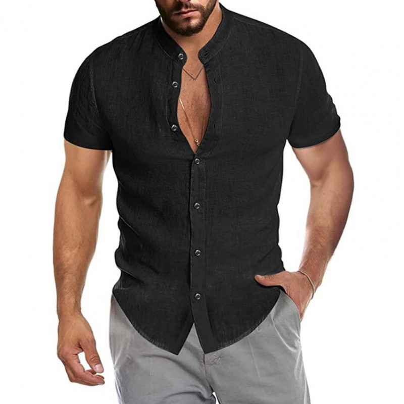 Ljetne ležerne pamučne lanene muške uske košulje s V-izrezom i dugim rukavima široke majice jednobojne ulične odjeće Bluze i majice