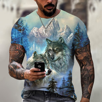 Μπλουζάκι Wolf με τρισδιάστατη εκτύπωση για άντρες Καλοκαιρινή υπερμεγέθη κοντομάνικη μπλούζα πουλόβερ 2023 Fashion Streetwear Ανδρικά δροσερά ρούχα Φτηνά μπλουζάκια
