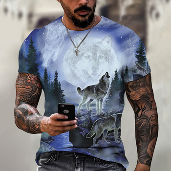 Μπλουζάκι Wolf με τρισδιάστατη εκτύπωση για άντρες Καλοκαιρινή υπερμεγέθη κοντομάνικη μπλούζα πουλόβερ 2023 Fashion Streetwear Ανδρικά δροσερά ρούχα Φτηνά μπλουζάκια