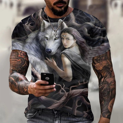 3D Print Wolf marškinėliai vyrams Vasariniai dideli trumpomis rankovėmis megztiniai 2023 m. madingi gatvės drabužiai vyriški vėsūs drabužiai, pigūs marškinėliai