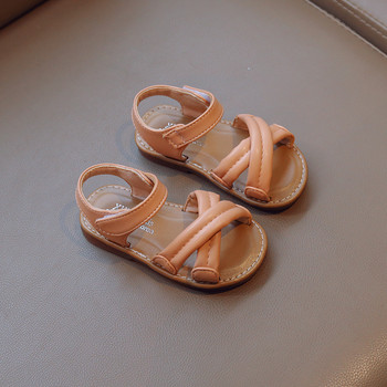 Сандали за момичета с кръстосани ленти от мека искуствена кожа Детски плъзгачи Лято 21-30 Гъвкав обикновен дизайн с отворени пръсти Детски плоски обувки