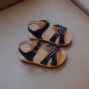 Сандали за момичета с кръстосани ленти от мека искуствена кожа Детски плъзгачи Лято 21-30 Гъвкав обикновен дизайн с отворени пръсти Детски плоски обувки