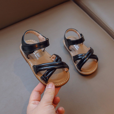 Sandale za malu djevojčicu s križnim trakama od meke pu kože, dječje klizače, ljeto 21-30, fleksibilni ravni dizajn, otvorene prste, dječje ravne cipele