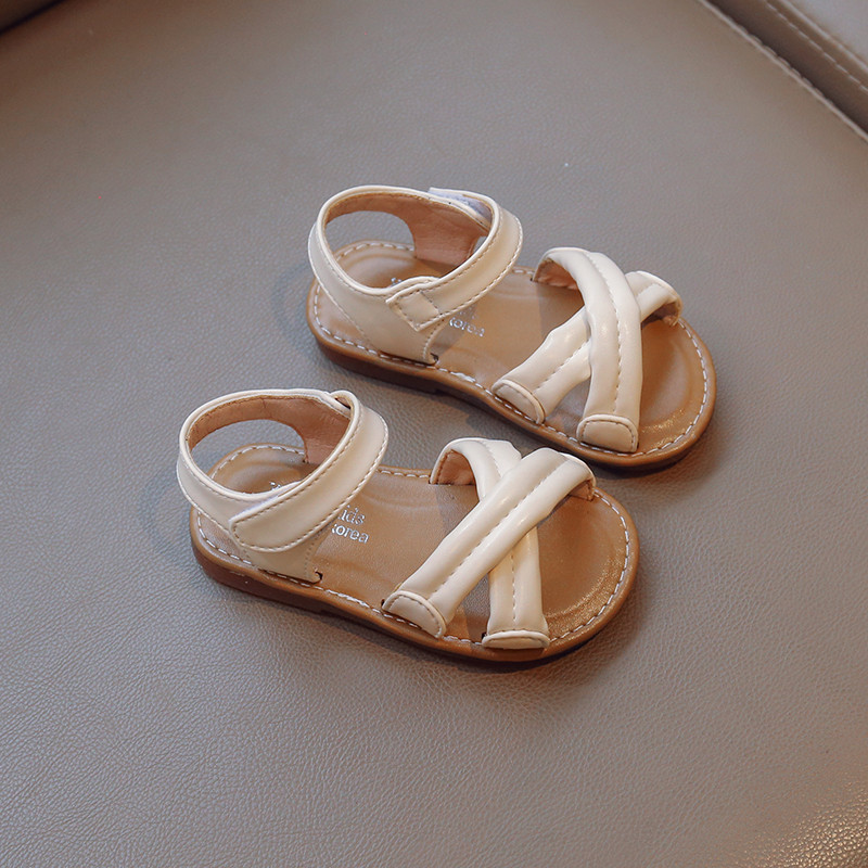 Sandale za malu djevojčicu s križnim trakama od meke pu kože, dječje klizače, ljeto 21-30, fleksibilni ravni dizajn, otvorene prste, dječje ravne cipele