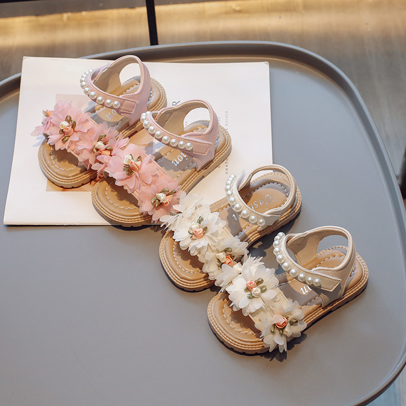 Sandale za djevojčice Ljetne aplikacije s perlama Ružičasto bež Dječje klizače Elegantne, lijepe 23-35, elegantne, neklizajuće, udobne dječje cipele