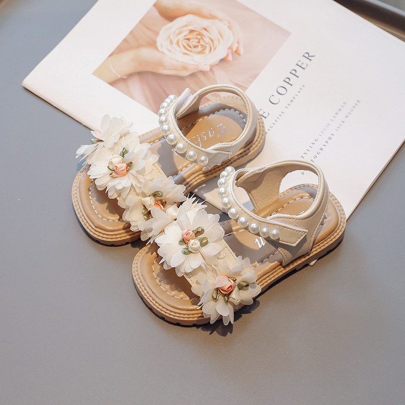 Sandale za djevojčice Ljetne aplikacije s perlama Ružičasto bež Dječje klizače Elegantne, lijepe 23-35, elegantne, neklizajuće, udobne dječje cipele