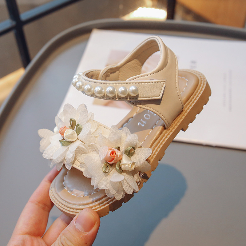 Sandale za djevojčice Ljetne aplikacije s perlama Ružičasto bež Dječje klizače Elegantne, lijepe 23-35, elegantne, neklizajuće, udobne dječje cipele