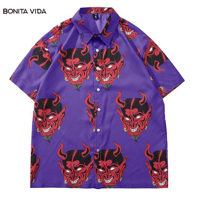 Havajske košulje za muškarce kratkih rukava Oversize Ljetna Aloha majica Harajuku Ženske košulje Devil print Tanke cool grafičke majice
