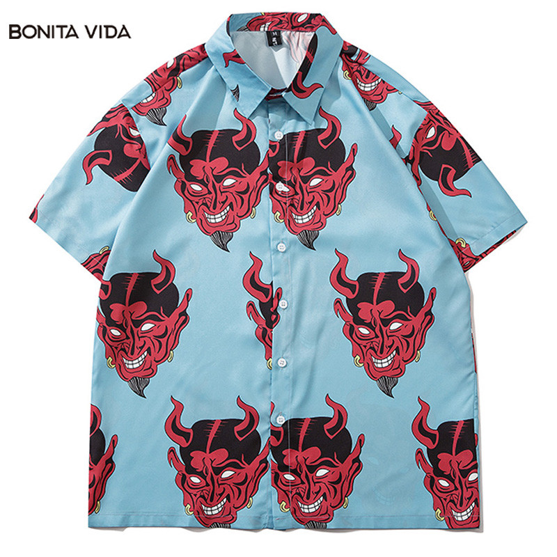 Havajske košulje za muškarce kratkih rukava Oversize Ljetna Aloha majica Harajuku Ženske košulje Devil print Tanke cool grafičke majice