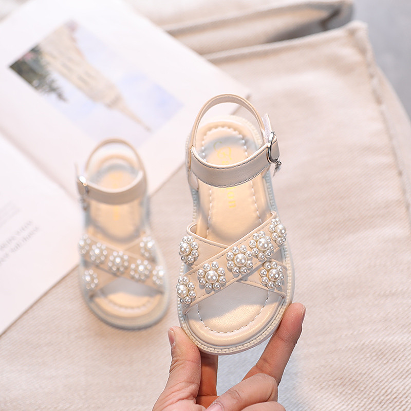 Djevojačke sandale s perlama s poprečnim trakama Crne bež hlače Dječje ljetne klizače 26-36 Prekrasne slatke neklizajuće dječje cipele s otvorenim prstima