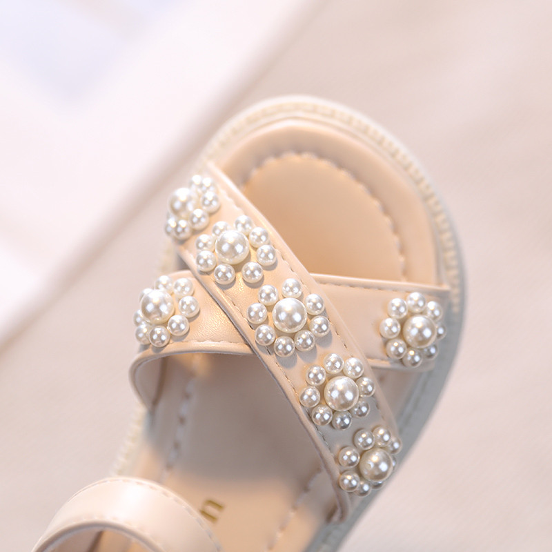 Djevojačke sandale s perlama s poprečnim trakama Crne bež hlače Dječje ljetne klizače 26-36 Prekrasne slatke neklizajuće dječje cipele s otvorenim prstima