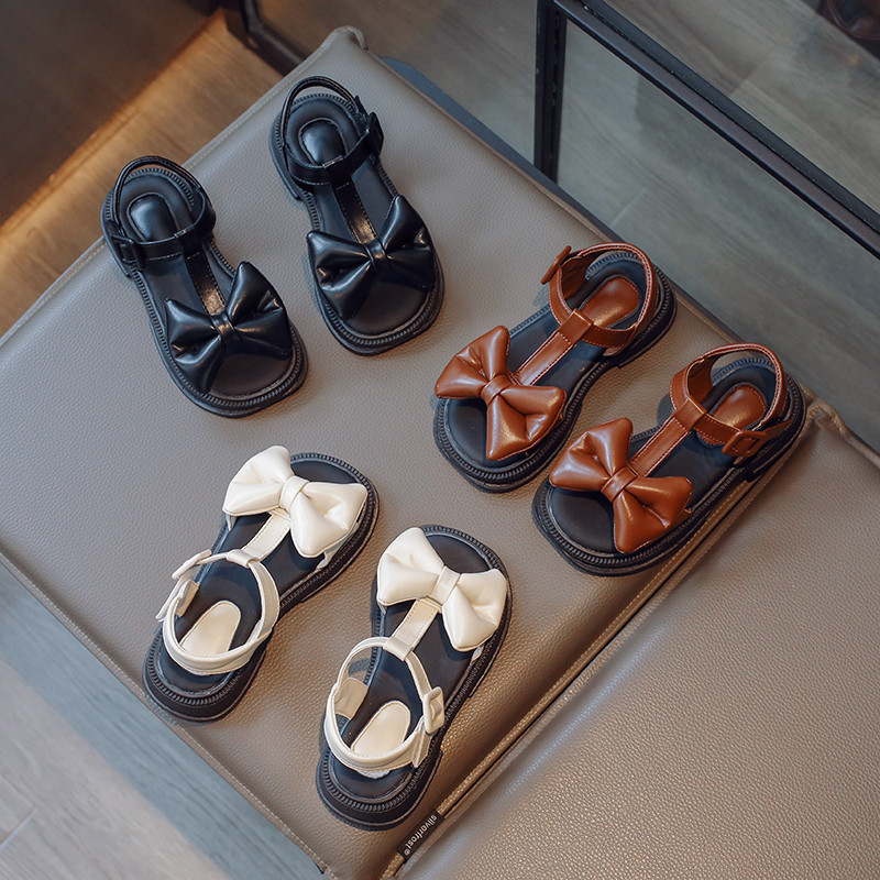 Ljetne dječje sandale, debele mašne, elegantne klizače za djevojčice 26-36, tri boje od pu kože Morden, neklizajuće, udobne dječje cipele