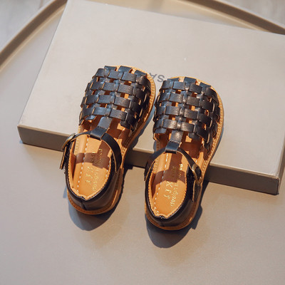 Dječje sandale, pletene, izdubljene čiste boje, starinske ljetne klizače za djevojčice 21-30, modne dječje cipele s četvrtastim prstima, Chic